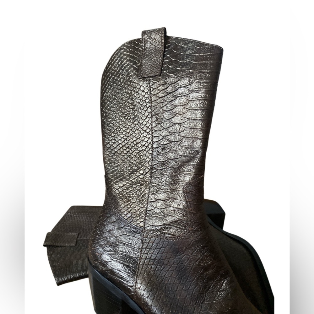 Steve Madden Kaden Black/brown Metallic Leather Snakeskin Boots size 8 - Picture 6 of 14